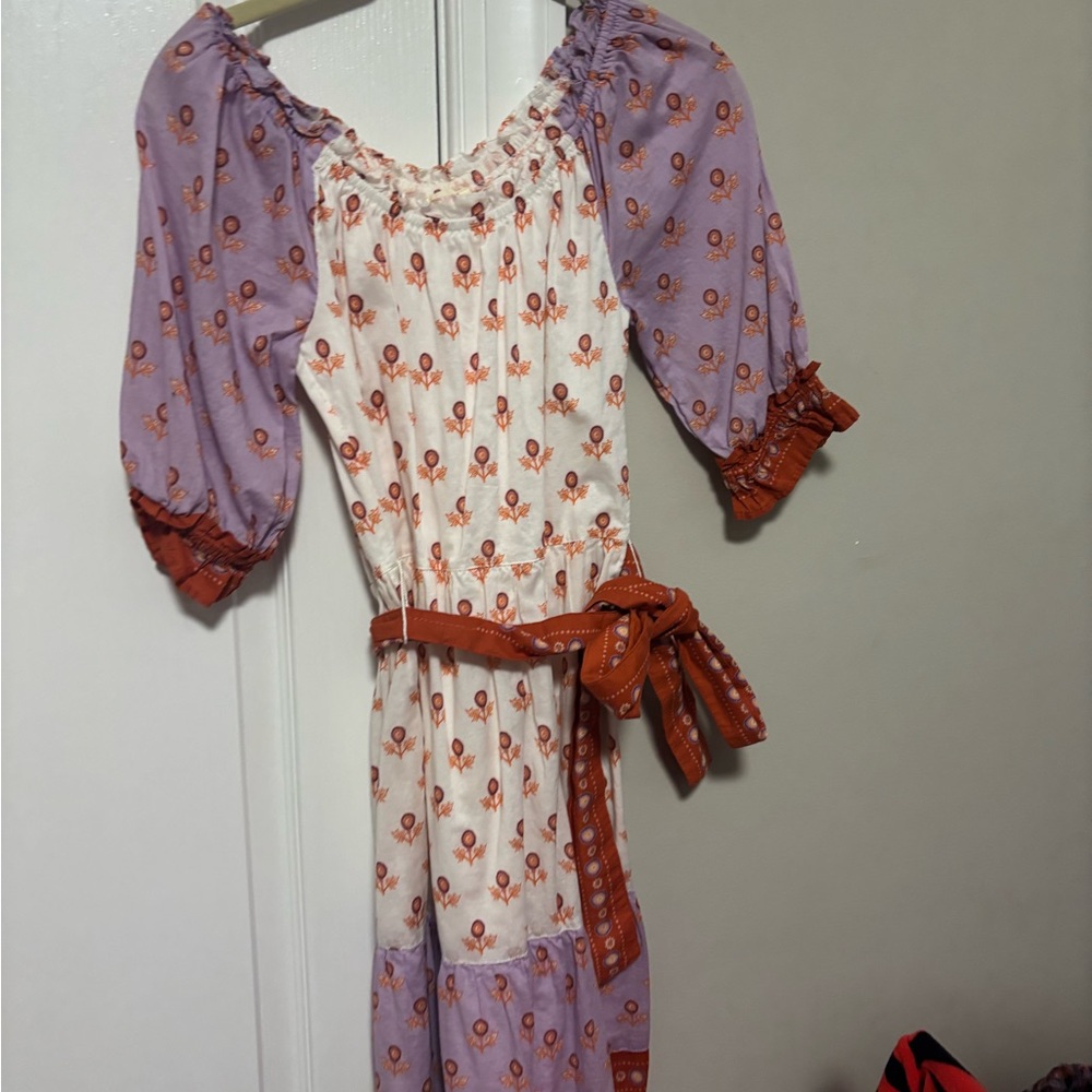 Roberta Roller Rabbit Cream and Purple 3/4 Puff Sleeve Sundress